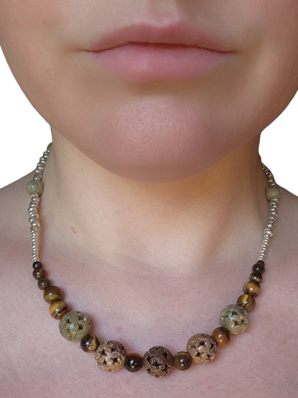 Handcrafted Tigers Eye & Soapstone Beaded Necklace